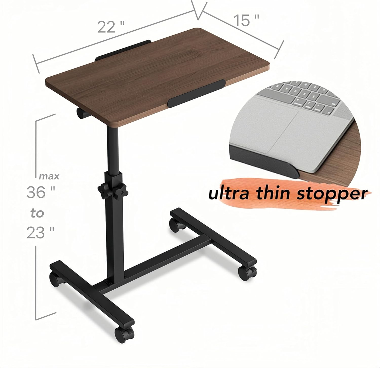 Office Carts & StandsOverbed Table Adjustable Height with Wheels Rolling Laptop Desk Medical Bed Tables Couch Tray Table-Brown