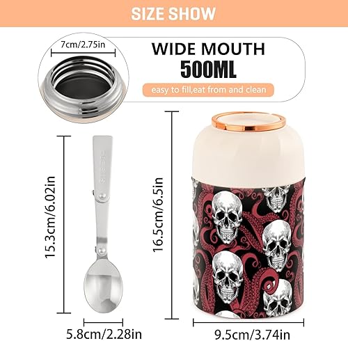 Miniatura 3 de Skull Octopus Food Jar with Spoon Stainless Steel Vacuum Insulated Food Container 17 oz Thermos for Lunch