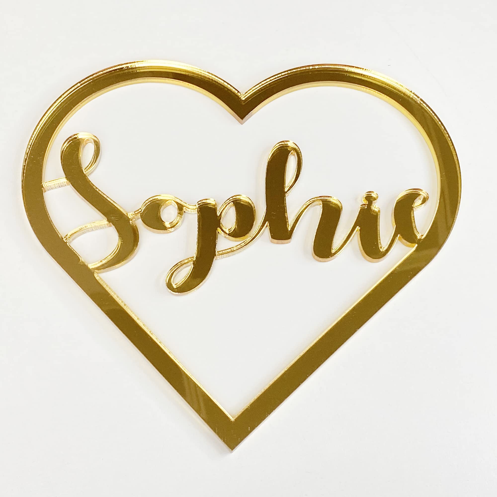 Personalised Any Name Text Wooden Colour Hoop Acrylic Mirror Floral Wedding Wreath Hanging Door Sign Wall Decoration Plaque Heart (Gold Mirror, 15)