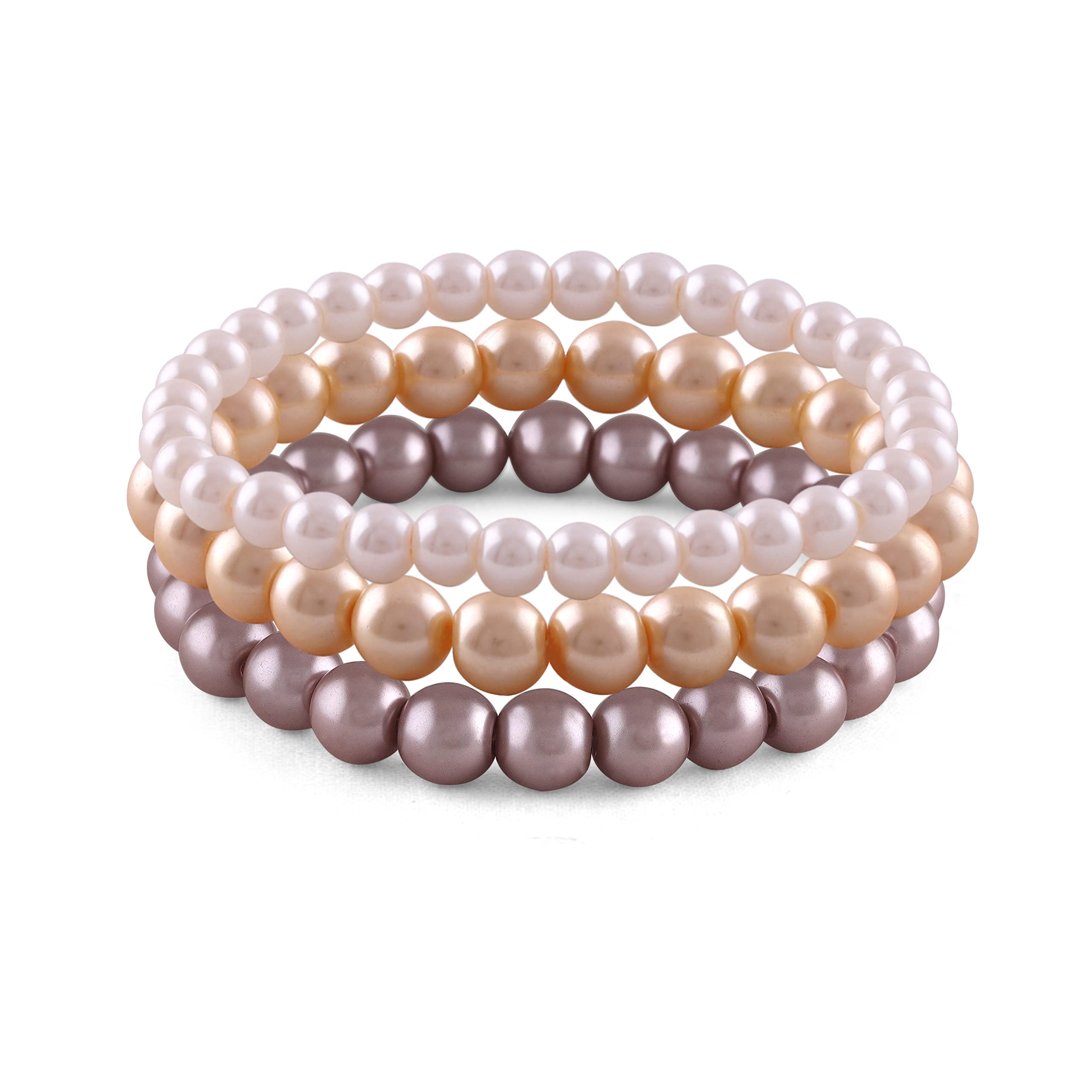 JFL - Jewellery for Less Combo of 8mm Faux Pearl 3 Stretchable Bracelets Handcrafted for Women and Girls (Combo of 3)(Baby Pink,Cream gold,Light Brown),Valentine (B0C3MNXLDB) Amazon Price History, Amazon Price Tracker