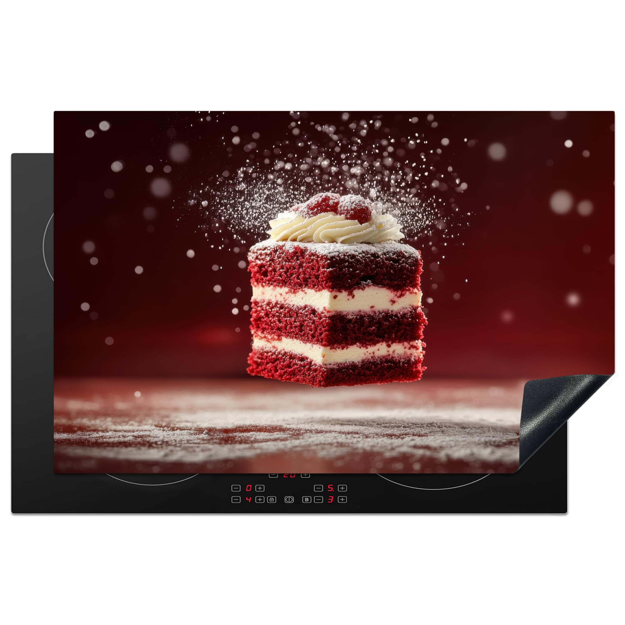 KitchenYeah© Induction Hob Protector Mat 20.5"x31.5" / 80x52 cm Cooker Top Protectors Cover Ceramic Covers Electric Hobs Vinyl Red - Velvet - Cake - Food