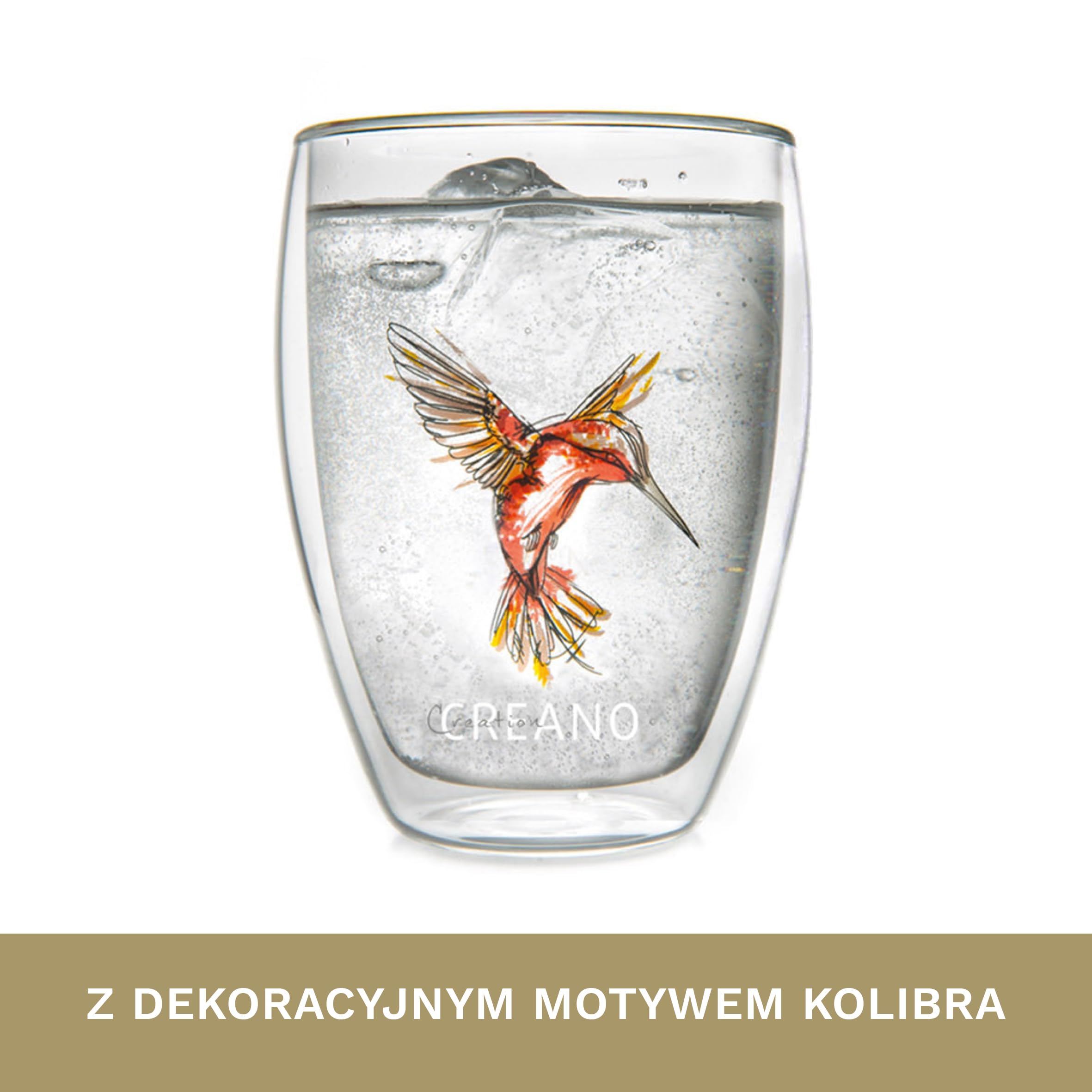 Creano Kieliszki Hummi, latte Macchiato, szklanki termiczne z kolibrem, zestaw 6 sztuk, 250 ml, w kolorach niebieskim, czerwonym, zielonym, pomarańczowym, fioletowym, żółtym
