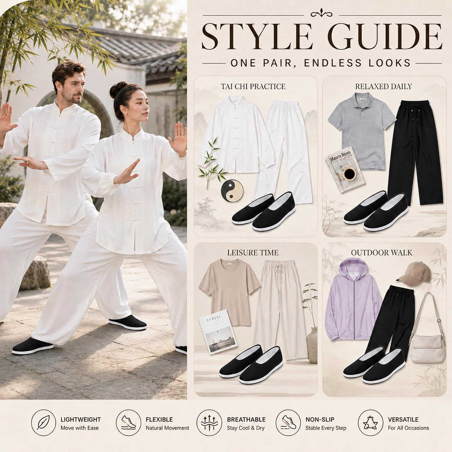 Unisex Kung Fu Shoes, Old Beijing Sneakers Tai Chi Traditional Canvas