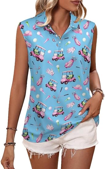 Womens Sleeveless Polo Shirt Tank Tops Funny Golf Polo Shirt Workout Pickleball Shirts Gifts