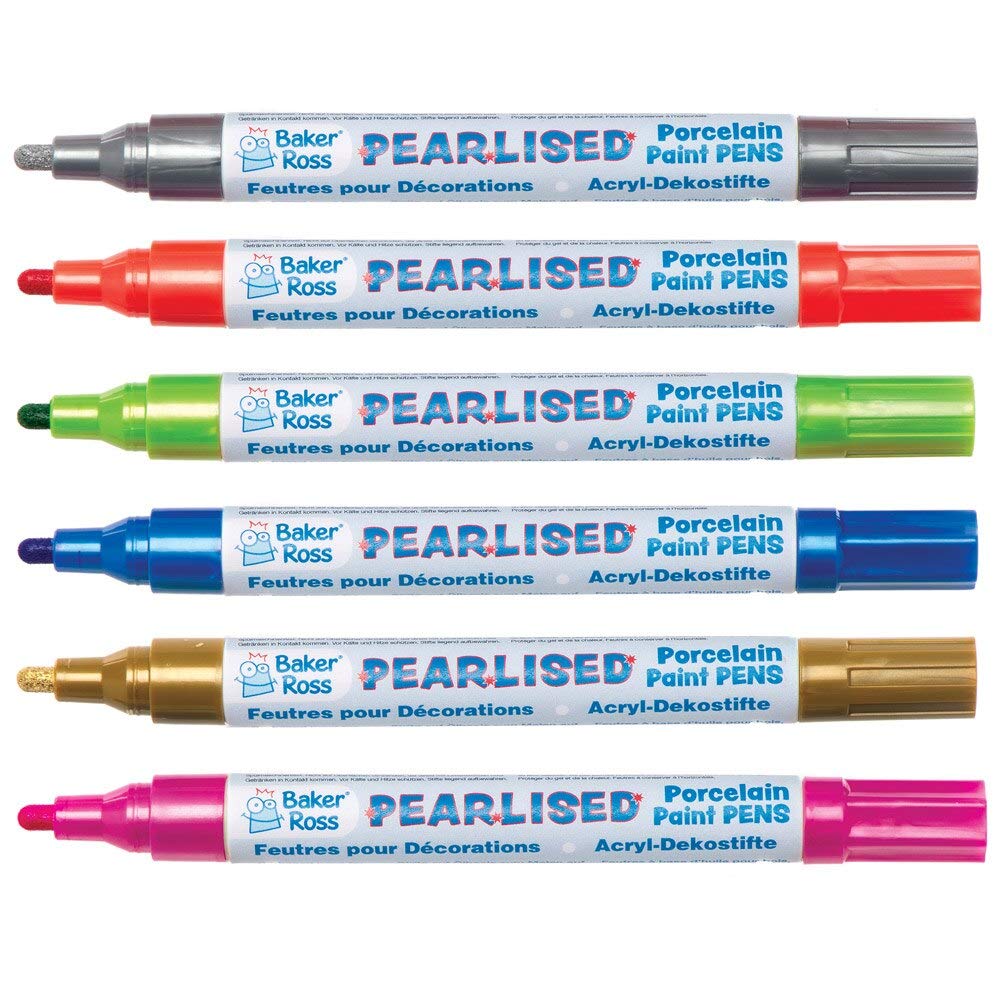 Baker Ross AT484 Porcelain Paint Markers - Pack of 6, Pearl Finish Marker Set, Art And Craft Supplies, Red