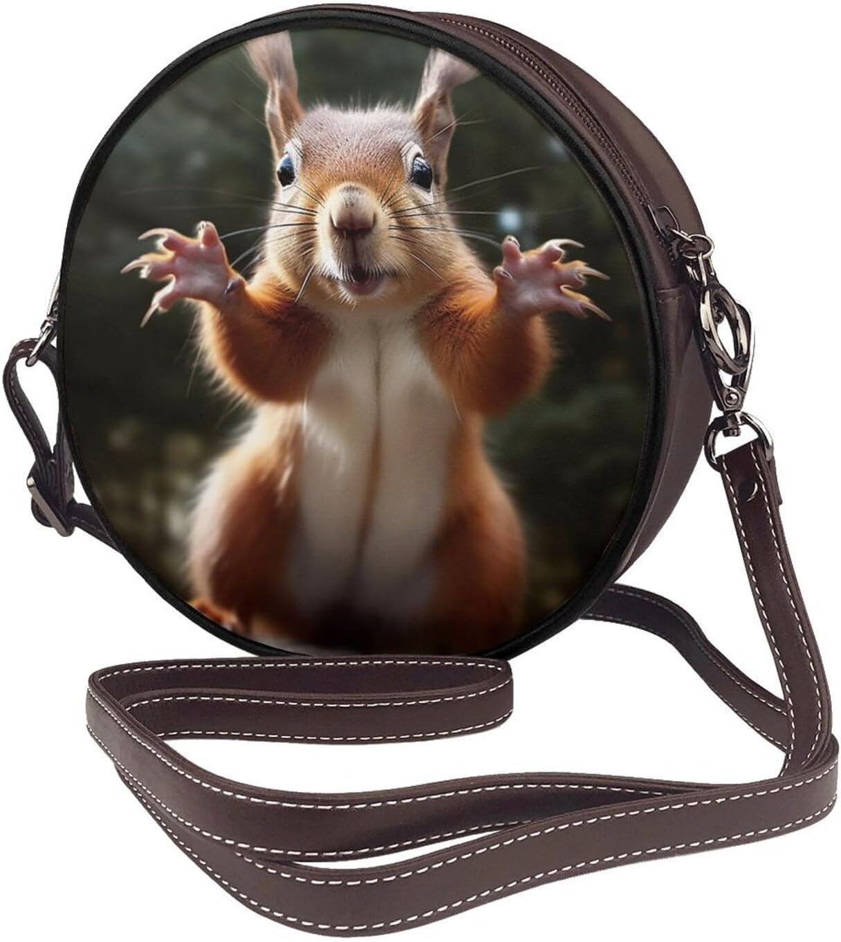 Squirrel Funny Animal Shoulder Bag for Women PU Leather Purses Retro Clutch Handbags with Zipper & Removable Strap for Daily Use, Phone Wallet, Trendy Ladies Crossbody Bag image 2