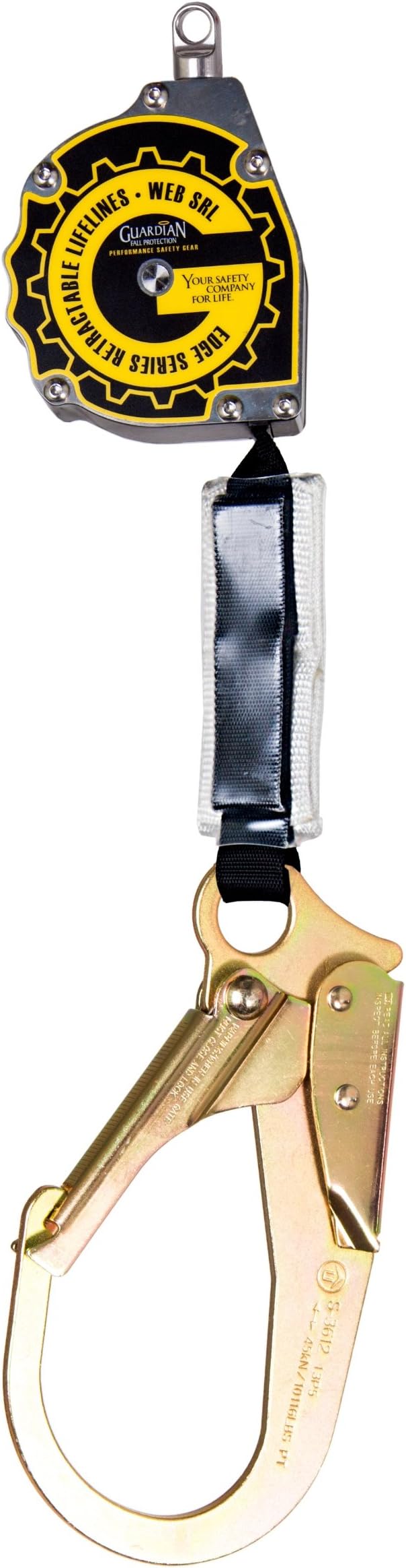 Guardian Fall Protection 10995-R Halo Self Retracting Lifeline– 11 ft. Nylon Webbing with Carabiner, Connector Bracket, Steel Rebar Hook