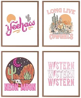 Western Wall Decor,Western Room Decor,Cowgirl Decor,Pink Preppy Yee Haw Western Cowgirl Room Decor For Teen Girls,Girls Dorm Decor Wall Art Poster Prints Unframed 8X10Inch Set Of 4 (8X10Inch)