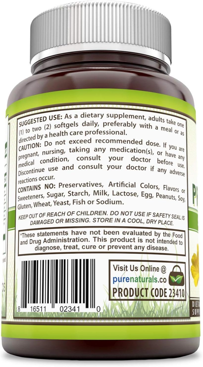 Pure Naturals Evening Primrose Oil 1300 Mg, 120 Softgels, Contains 10% Gamma, Linolenic Acid, Supports Anti- Inflammation and Balances Immune Response, Supports Circulatory Function : Health & Household