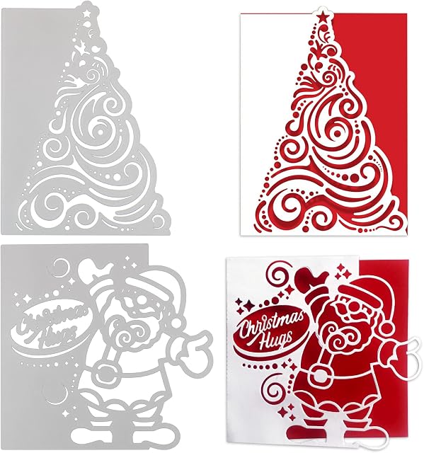 2 Pack Christmas Dies for Card Making Christmas Tree Santa Claus Metal Die Cuts for Paper Craft Scrapbooking Photo Album DIY