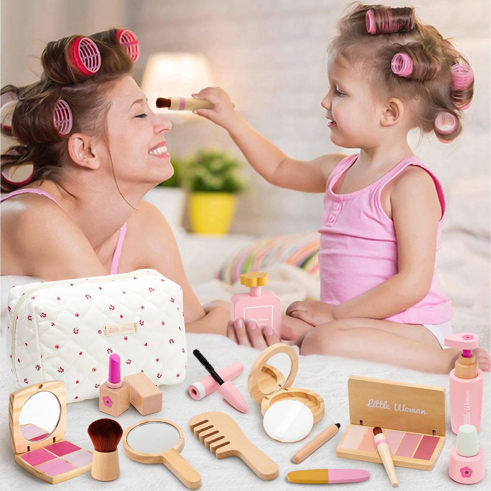 Atoylink Set Trucchi Bambina in Legno Finti Trucchi Set Trousse Trucchi Bambina con Rossetto Profumo Giocattoli Giochi Legno Regalo per Bambini Ragazza 3 4 5 6 7 Anni