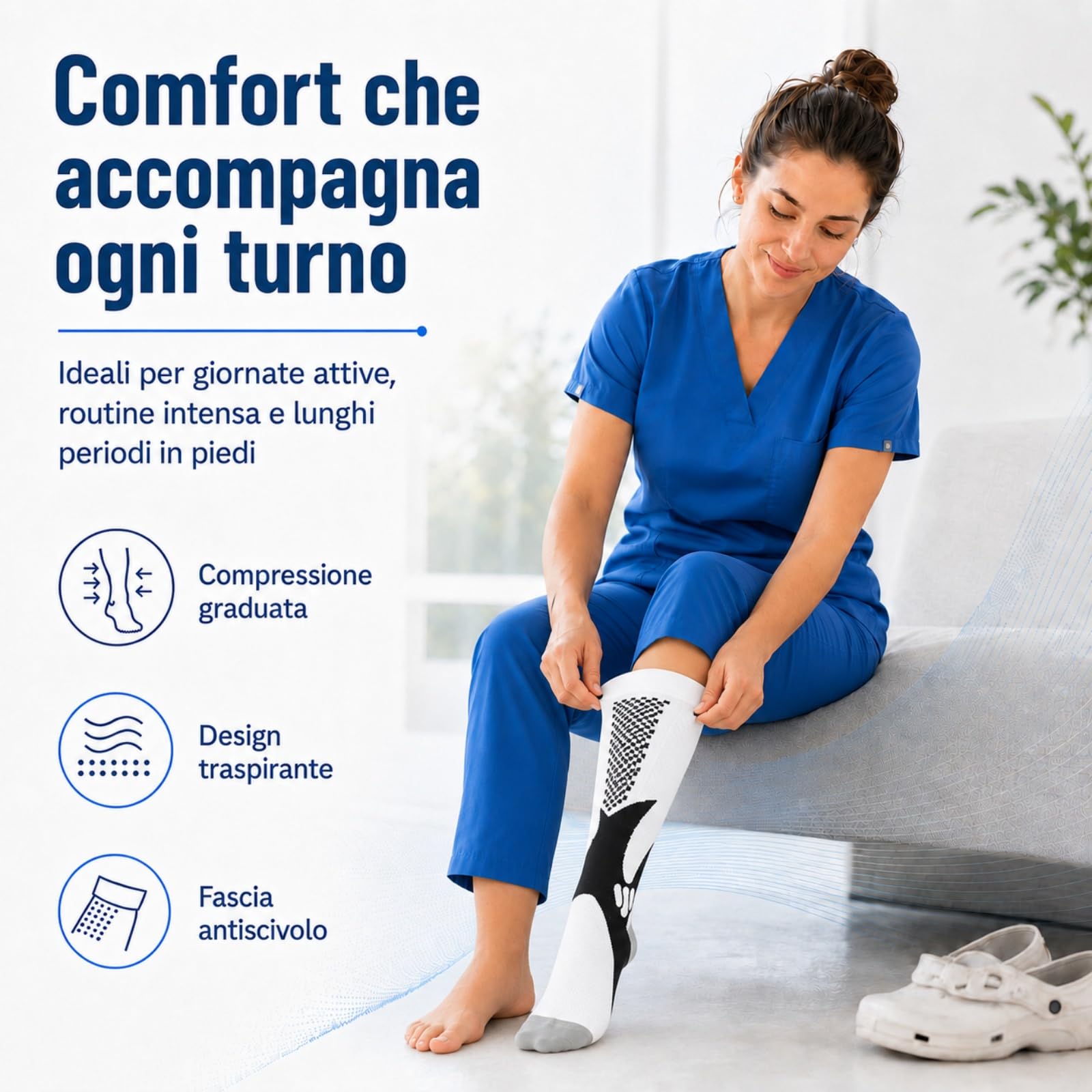 Calze Nursiv Compressione Graduale 20-30 mmHg Uomo e Donna, Calze Compressione Lunghe Traspiranti con Supporto per Polpacci e Caviglie, Ideali per Lavoro, Viaggi, Sport