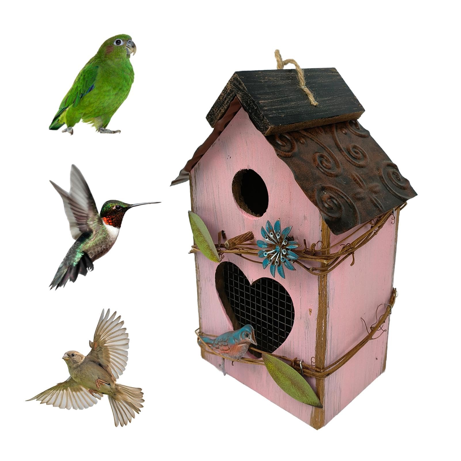draußen Niedliche Vogelhäuschen aus Holz zum Aufhängen Außenbereich | Dekorative Gartendekoration, schützender multifunktionaler Vogelkäfig für den Terrassen-Gartenpark im Freien