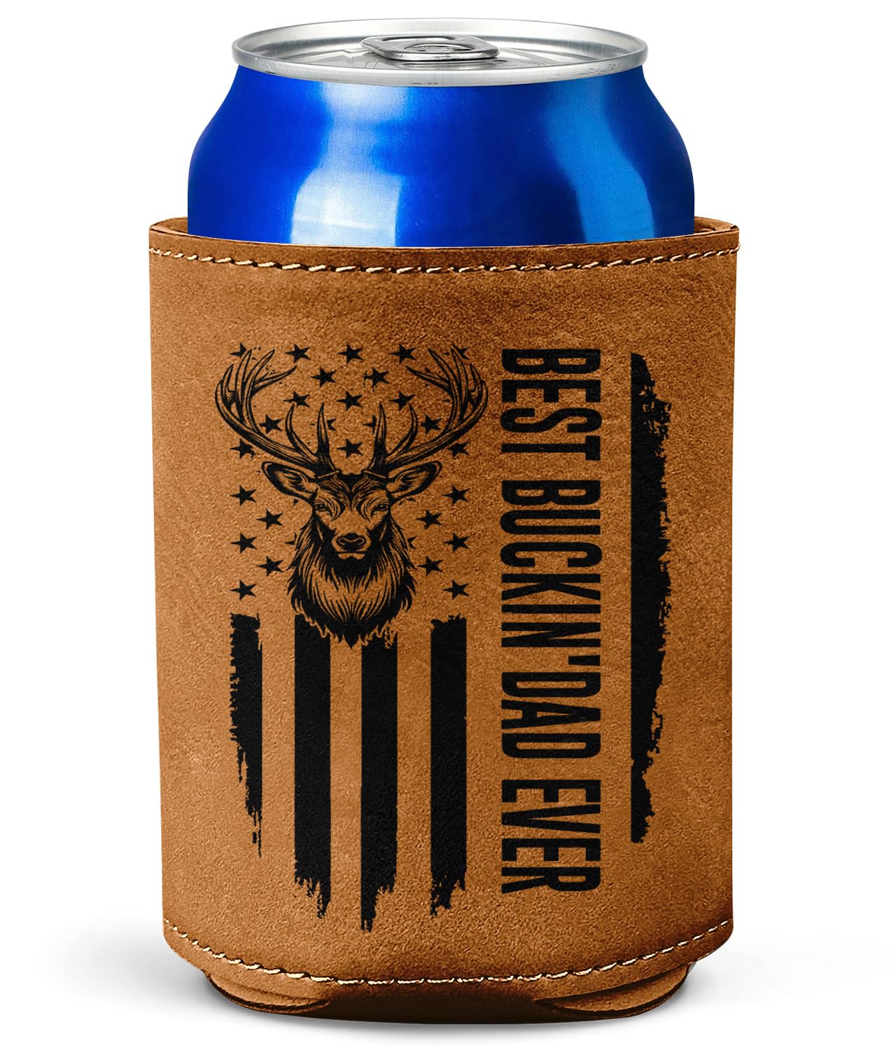 Hunting Gifts For Dad From Daughter, Son, Kids - Deer Hunting Stuff For Hunters - Fathers Day, Birthday, Christmas Gifts For Hunting Dad - Best Dad Ever 12Oz Fit Leather Beer Can Cooler Holder