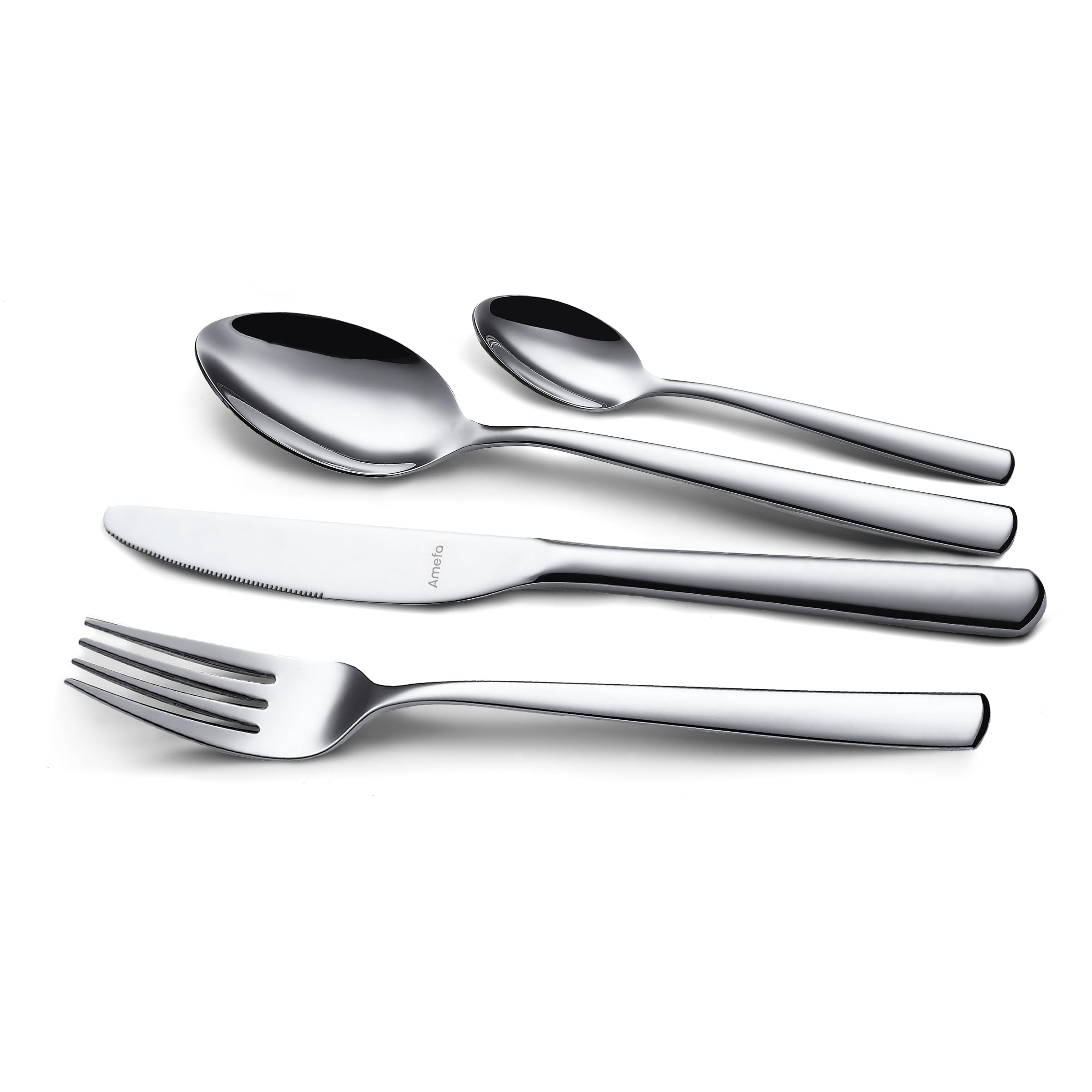Amefa Phoenix - Cubertería, 24 cubiertos de mesa, para 6 personas, acero inoxidable reciclado 18/0, acabado espejo