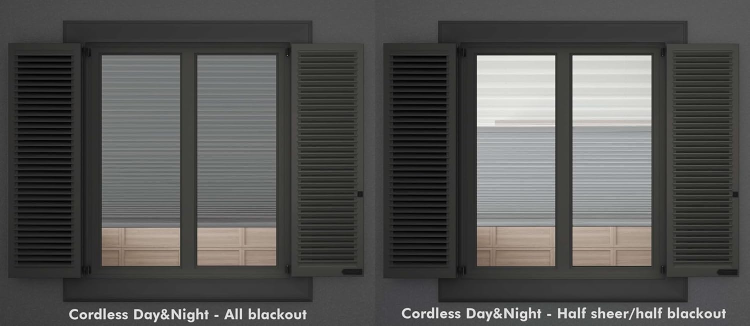 Linen Avenue Cordless Cellular Day/Night Shade 65 W x 48 H, White (Arrives 1/4" Narrower)