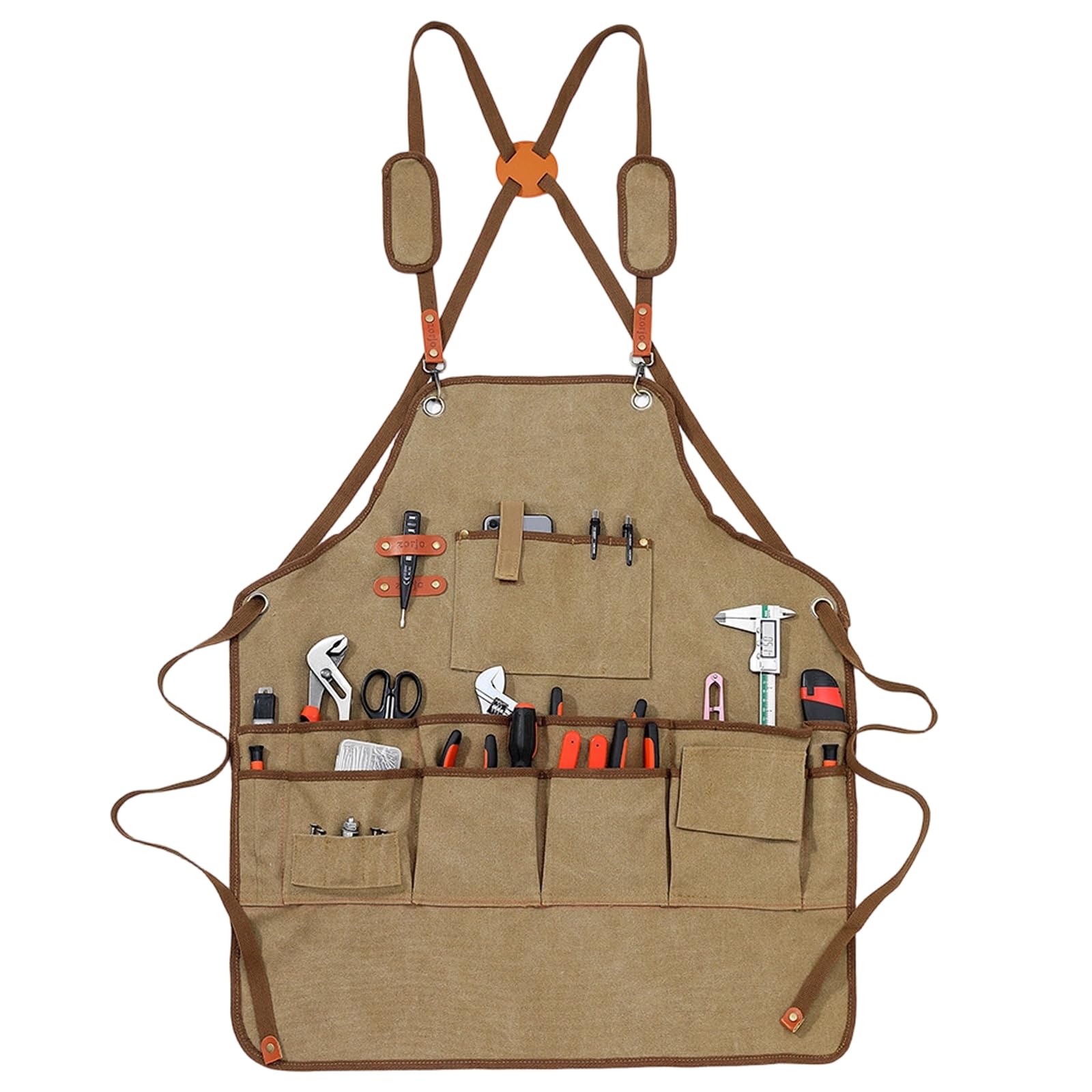 Delantal de trabajo de lona diseñado para mayor durabilidad con correas acolchadas y numerosos bolsillos para guardar todas las herramientas de forma segura en carpintería Delantal impermeable