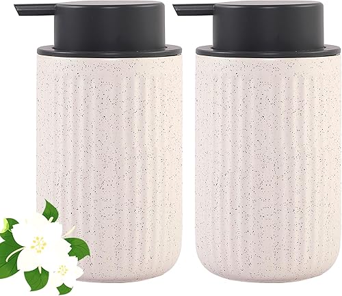 Miniatura 9 de Juego de 2 dispensadores de jabón espumoso, dispensador de jabón de manos de espuma de cerámica blanca con bomba negra para baño, juego de 2 piezas