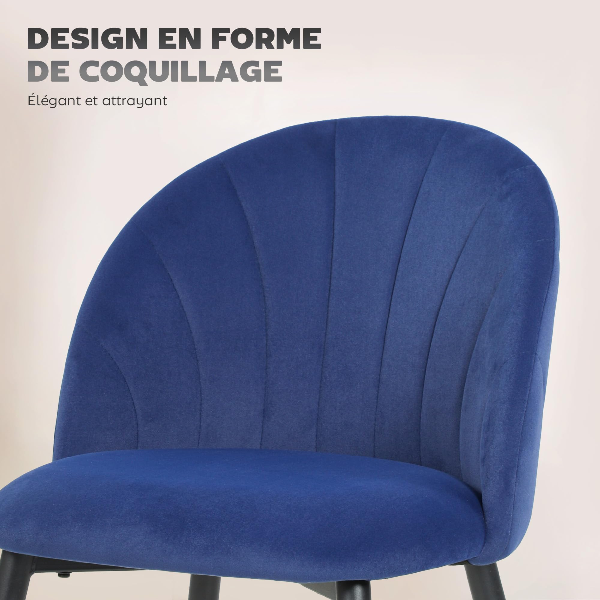 HOMCOM Lot de 2 Chaises de Salle à Manger Rembourrées sans Accoudoirs Bleu | Chaises de Cuisine, Sans Accoudoirs, Assise Large, Pieds en Acier, Tissu en Velours, pour Salon, Maison