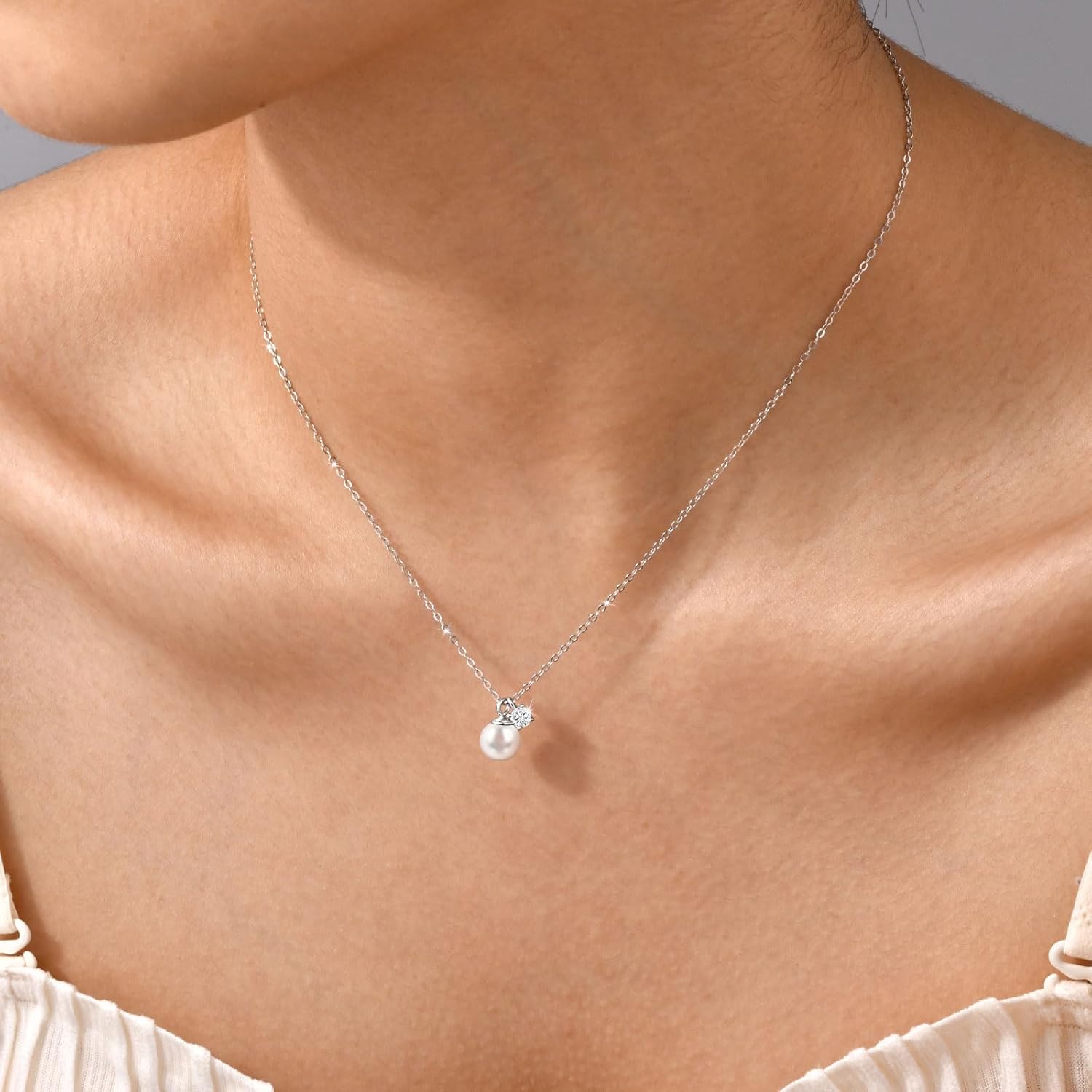 925 Sterling Silver Infinity Single Pearl Necklaces for Women, Dainty Chic Pearl Pendent AAAAA Cubic Zirconia Necklaces Simple Trendy Everyday Jewelry Mothers Day Birthday Gift for Mom Daughter Her - Image 4