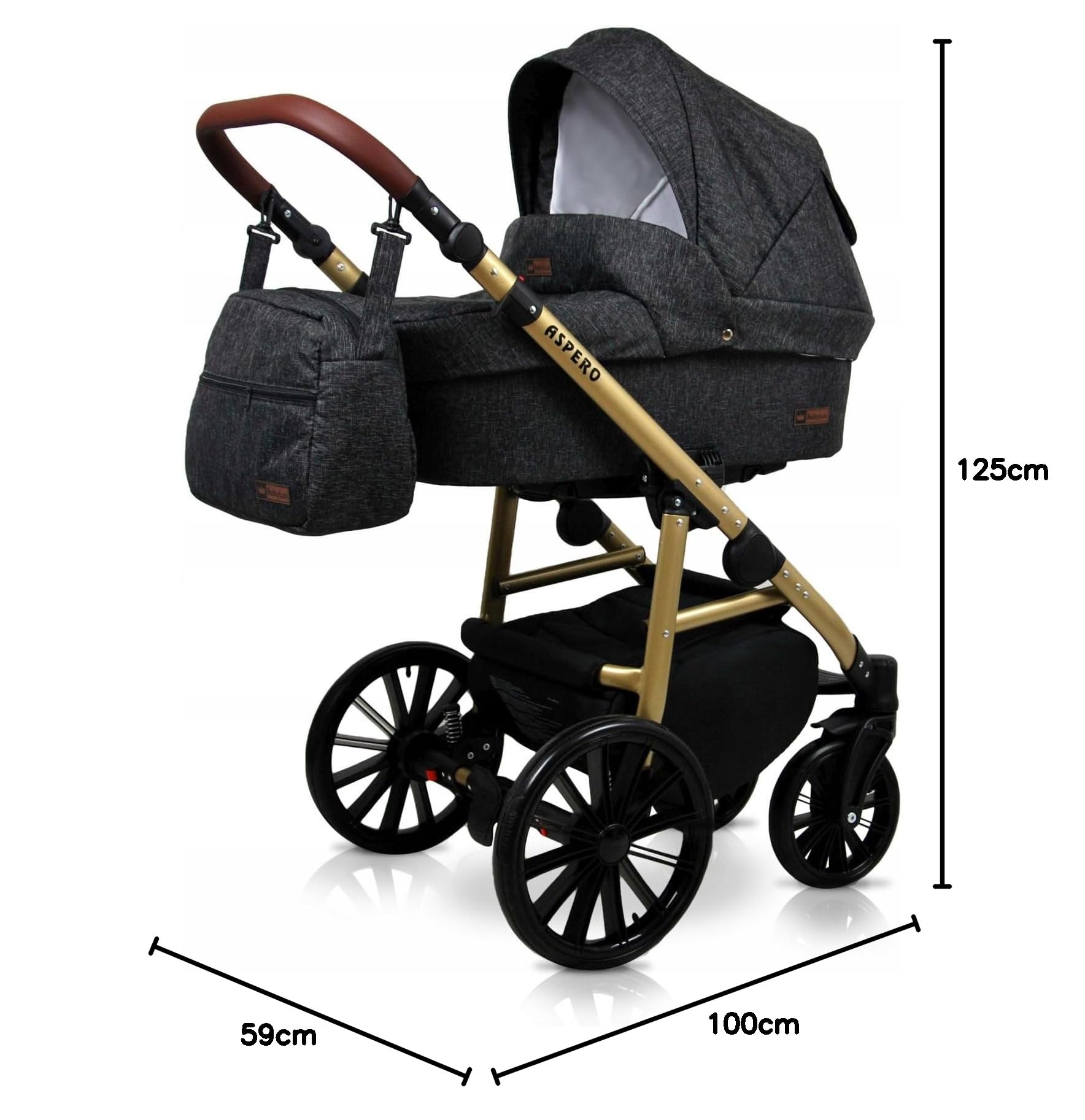 BabyLux® Bambini Passeggino Completo Set 3 in 1 - Aspero - incl. Navicella, Canna, Seggiolino Auto - Carrozzina Neonati Sistema Combinato - con Borsa fasciatoio, Copertura antipioggia ecc.