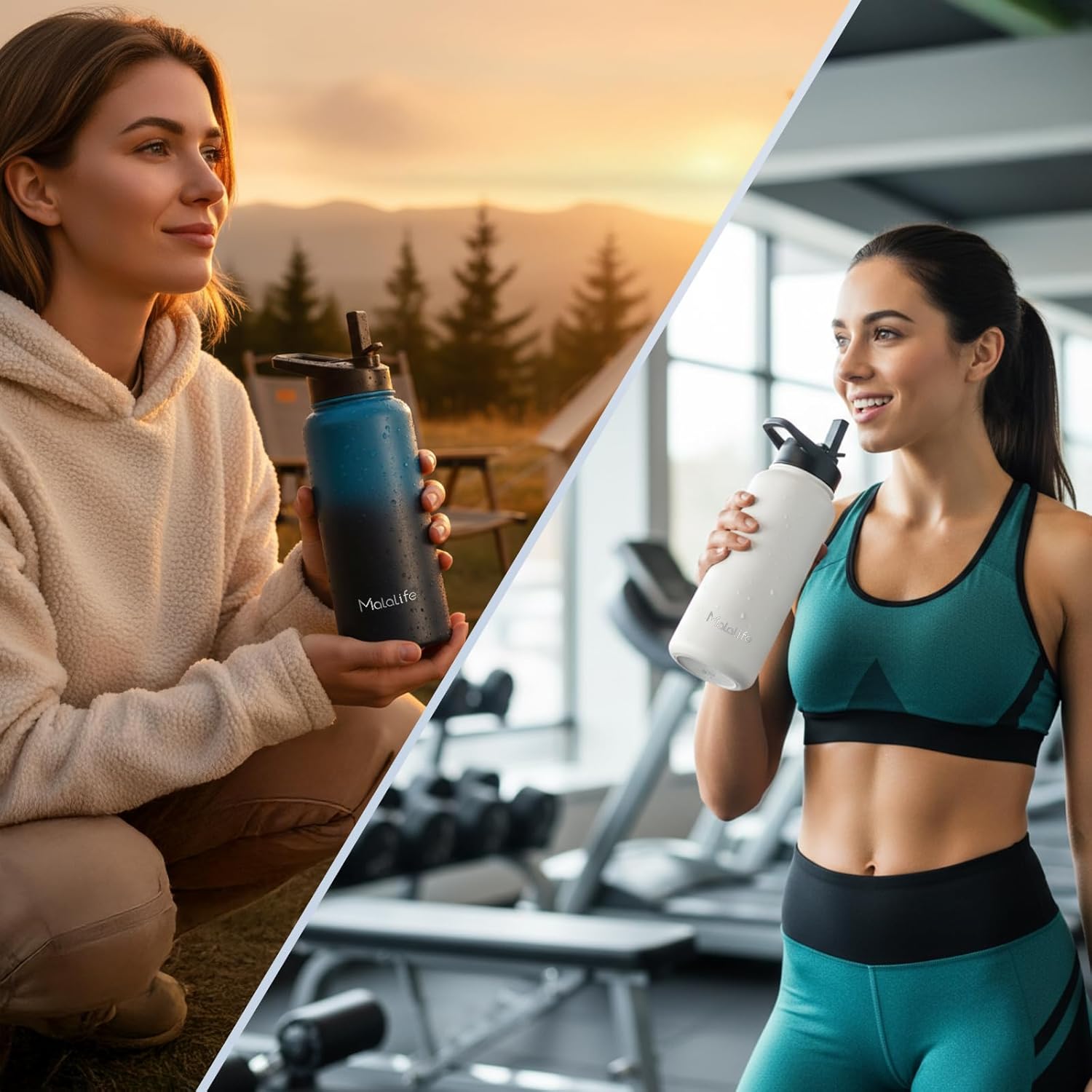 Water Bottle, BPA Free Insulated Stainless Steel, 32oz, Dual lids, Keep Cold 24H, Large Flask, Wide Mouth, Double Wall Metal Sport Drink Bottle, Hiking, Gym, Camping, Deep Teal & Onyx - Image 2