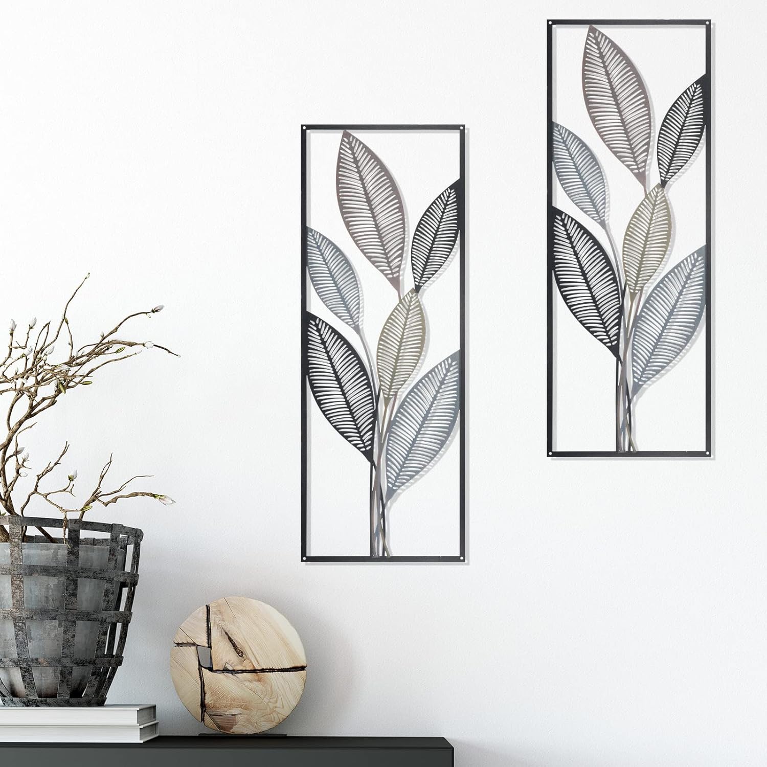 Amyhill 2 Pcs Metal Leaf Wall Decor Minimalist Wall Art