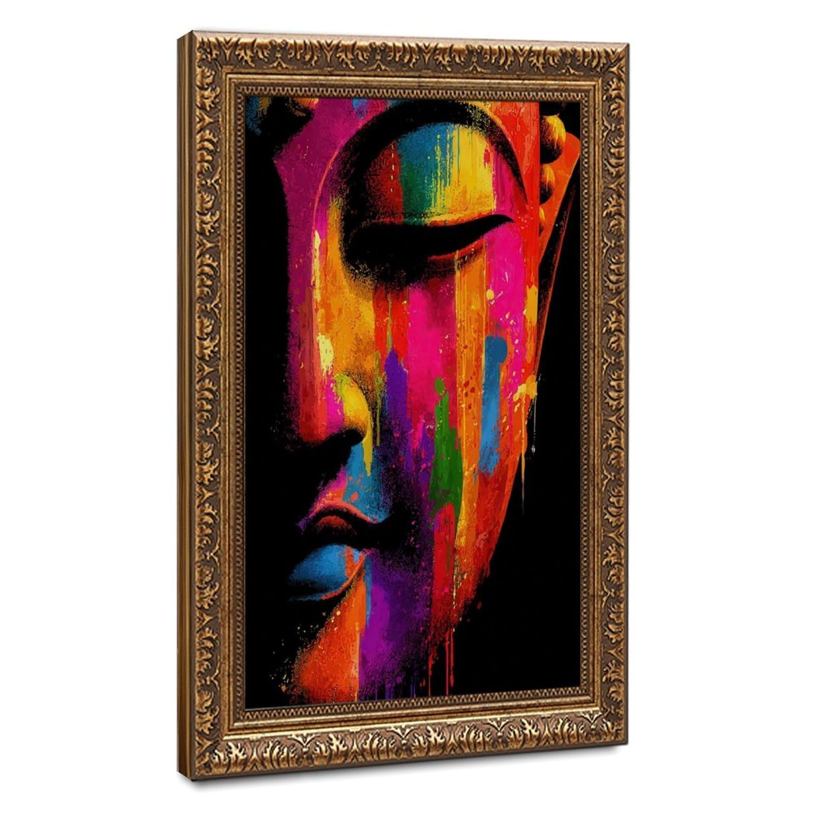 Pyberon Rainbow Buddha Statue Poster Canvas Poster Bedroom Decor Landscape Office Room Decor Gift 12" L X 18" W