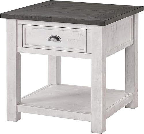 Martin Svensson Home Monterey - Mesa auxiliar de madera maciza blanca con tapa gris