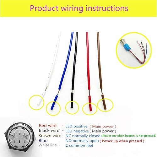 Miniatura 5 de Interruptor de botón momentáneo de bocina de coche, 12 V, 0.630 in, LED, interruptor de reinicio de encendidoapagado, interruptor de bocina