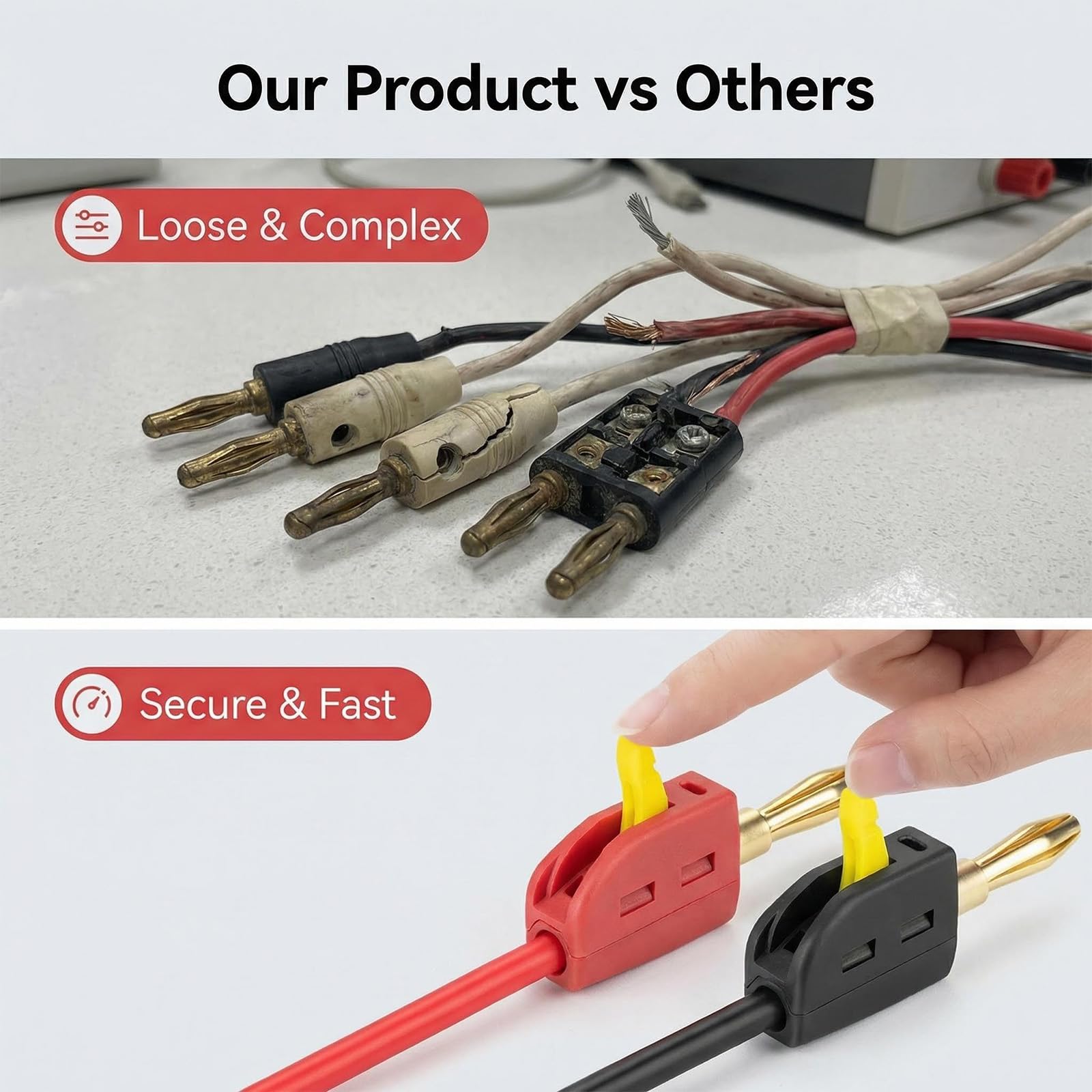 Fiches Banane 4 mm, 10 Pièces Connecteurs Banane 32A pour Enceintes HiFi, Amplificateurs et Câbles de Haut-Parleur - Compatible avec Fiches Banane Enceinte pour Une Connexion Audio Fiable
