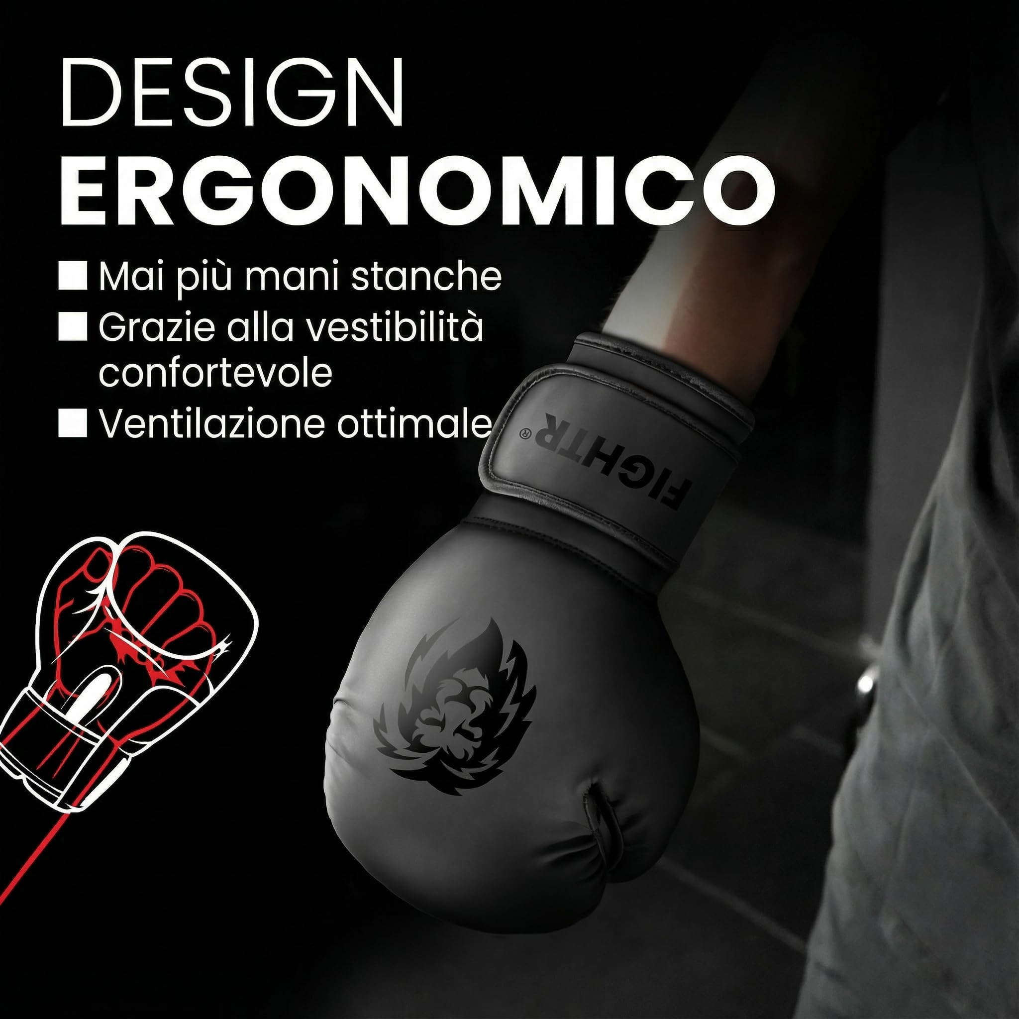 FIGHTR® Guantoni da Boxe Massima Protezione Stabilità per Boxe MMA Muay Thai Kickboxing Taglie 8-16 oz Borsa Trasporto