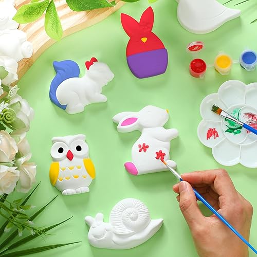 Miniatura 3 de Juego de 12 juegos de arte y manualidades para niños, sin pintar, figuras de cerámica para pintar tus propias figuras con 12 imanes, 2 pinceles y 1