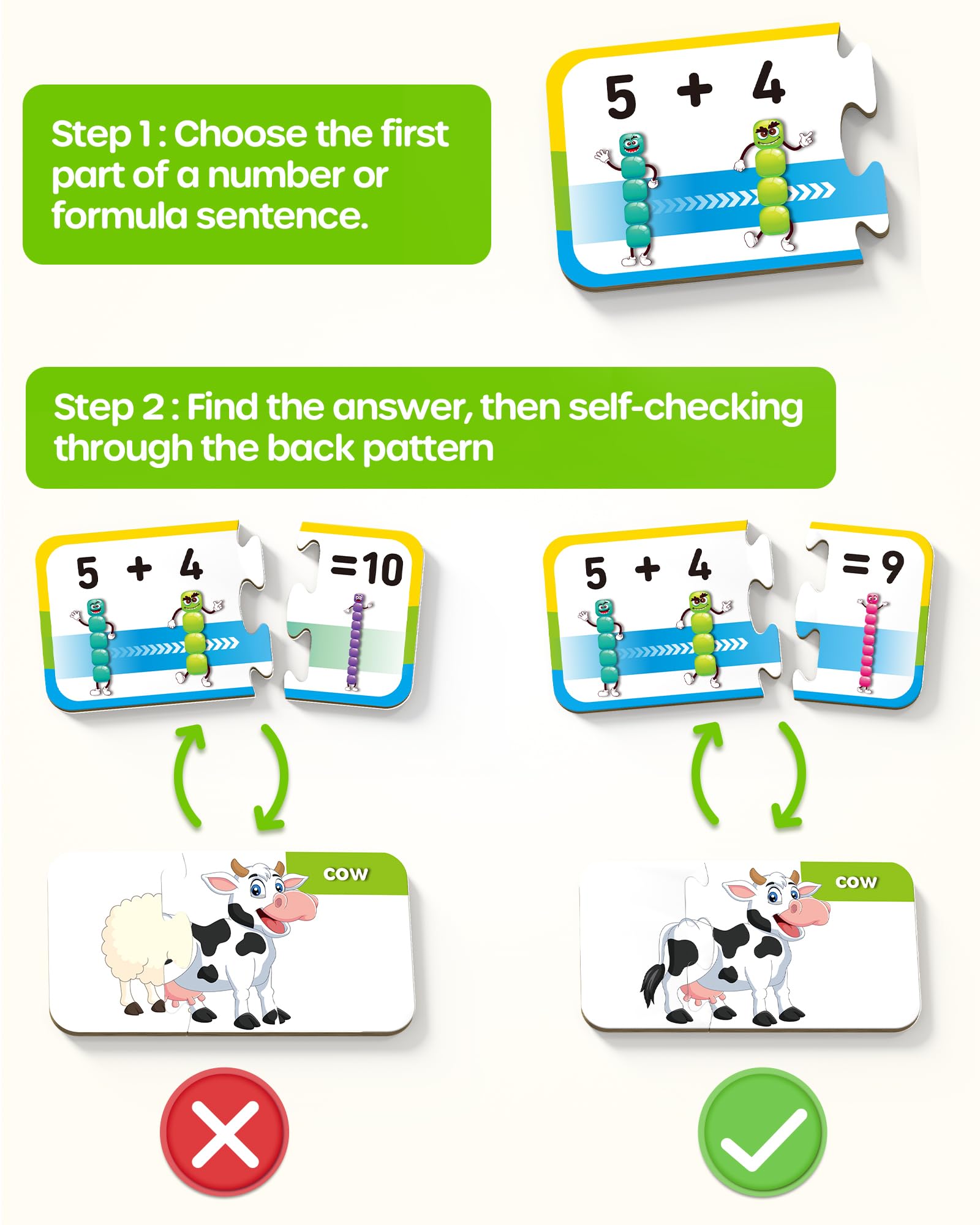 D-FantiX 30 Self-Correcting Number Puzzles, Double-Sided Addition and Subtraction Games - Image 4