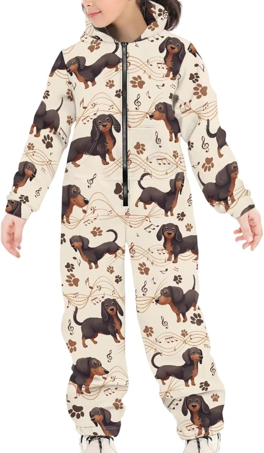 Biyejit Unisex Kids Jumpsuits Novelty Printed Zip Up Hoodie Onesie Rompers for Boys Girls 7-16 Years