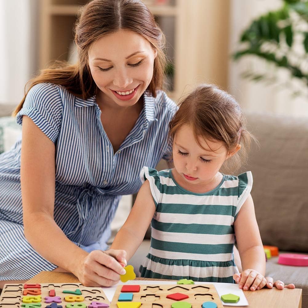 GaxQuly 3 in 1 Wooden Puzzles for Toddlers | Educational Board Game ABCD Alphabets, Numbers & Shapes Puzzles | Toddler Learning Puzzle Toys for Kids | Early Education Gift for Kids (Classic) 3