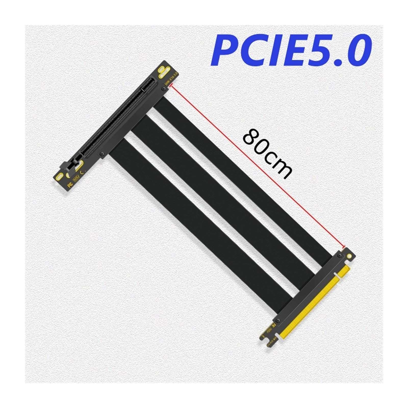 Przedłużacz PCI-E 5.0, kompatybilny z X16 S+A+S-90 stopni, złącze wtykowe PCIe 5-pinowe dokowanie sygnałowe, GEN 5, elastyczny kabel riser (80 cm)