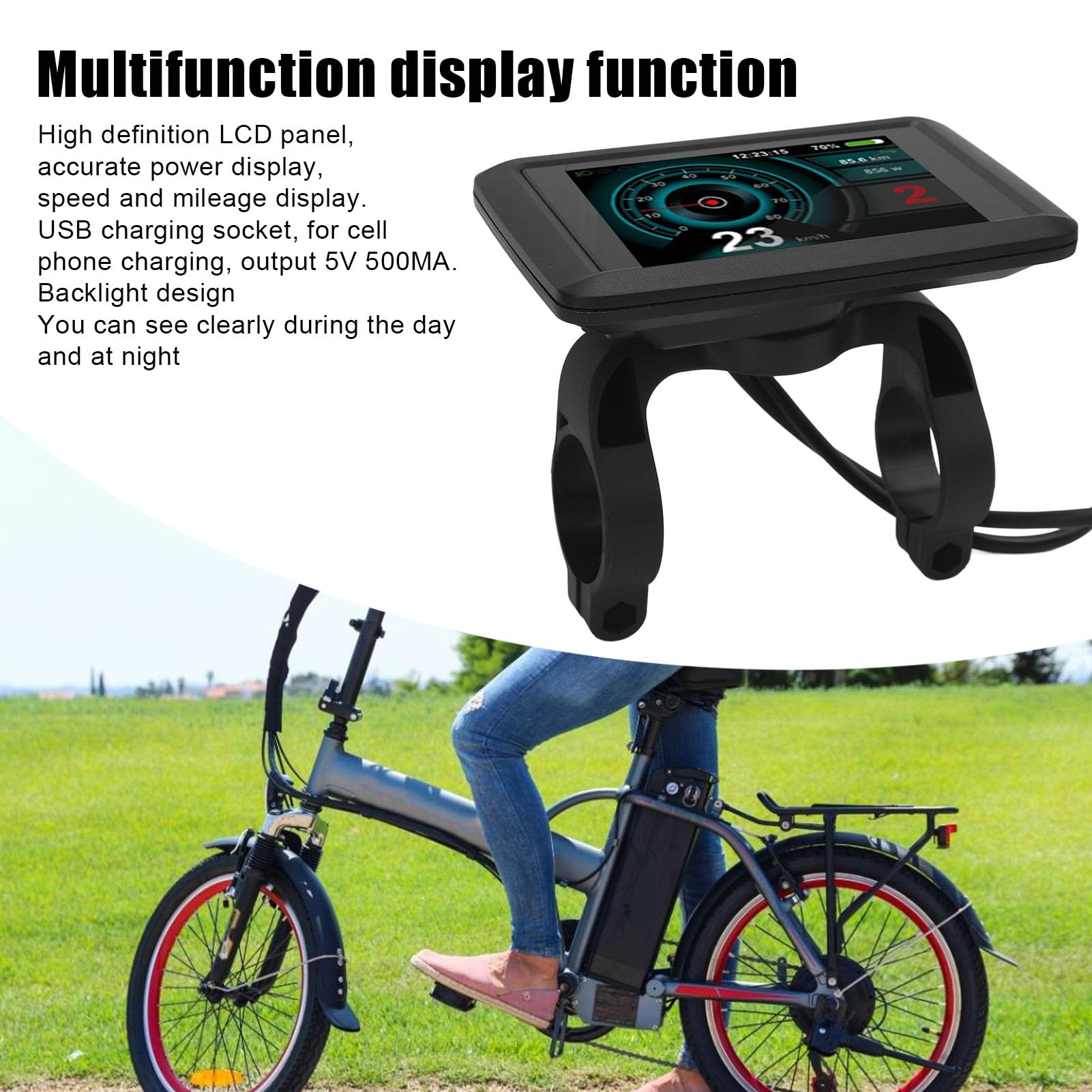 Electric Bicycle LCD Display Meter, Real Time Speed with USB Port Waterproofing Connector Compatible for 52V