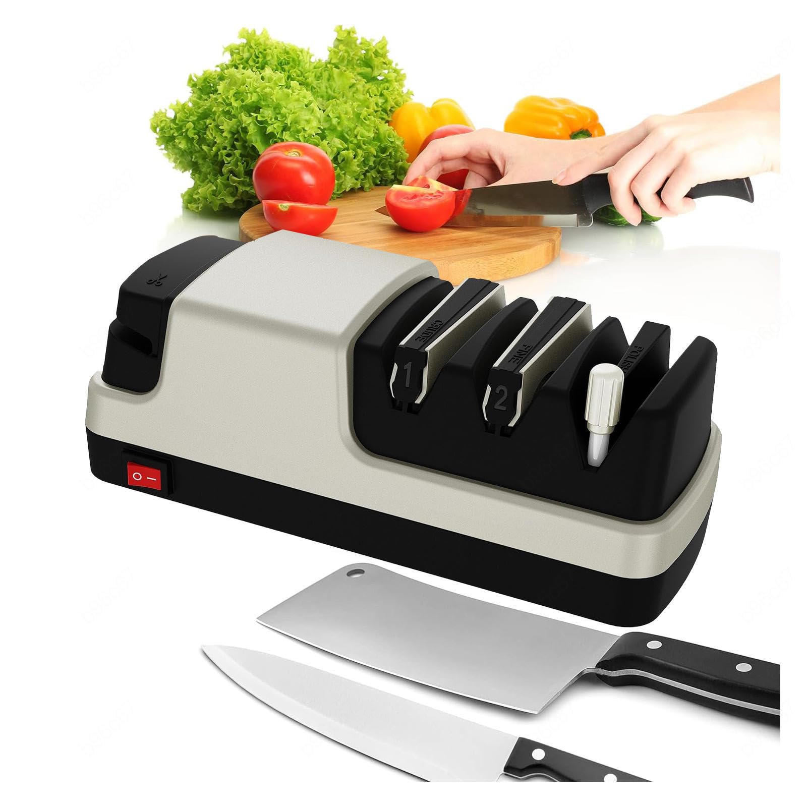 Affilacoltelli Professionale Elettrico, 4 in 1 Arrota Coltelli, Con Abrasivi Diamantati Al 100% E Guide Angolari Di Precisione Affilatore Coltelli,Silver