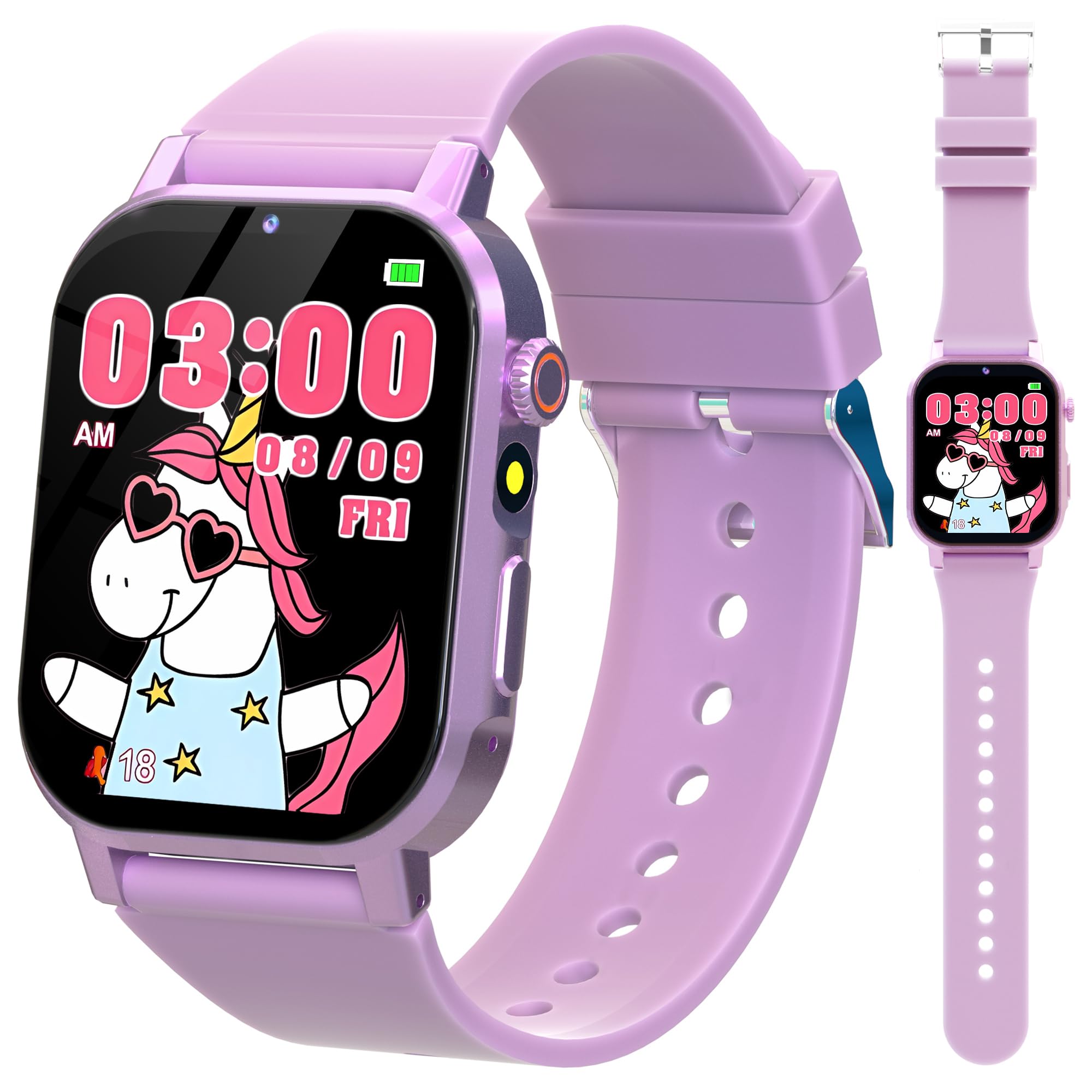 Kids Smart Watches for Girls Age 4-12 with 32 Puzzle Games 12/24 Hr Camera HD TouchScreen Video Music Alarm Learn Card Audiobook Pedometer Flashlight