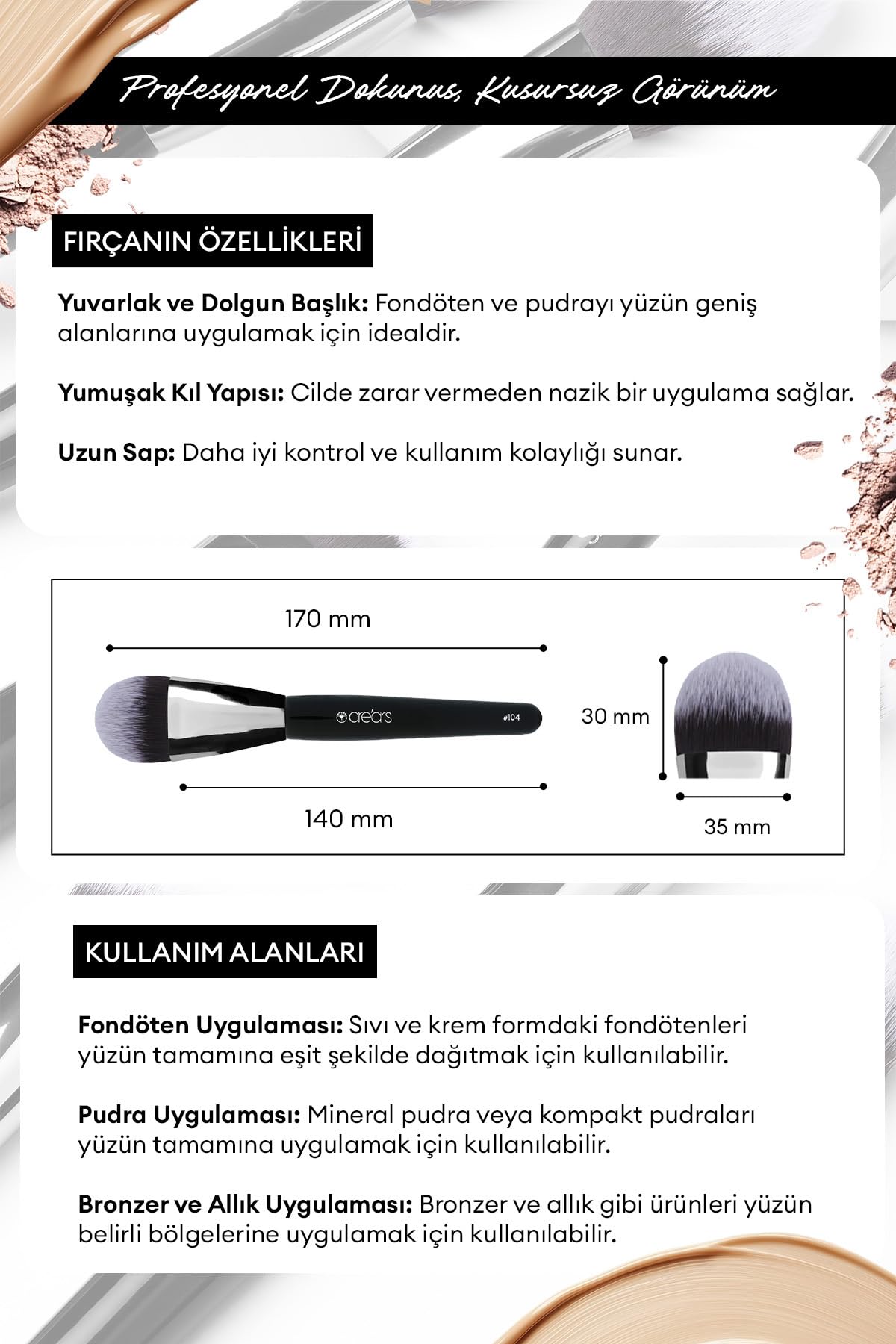 Cre'ars Düz Fondöten Fırçası Face Paint Brush 104