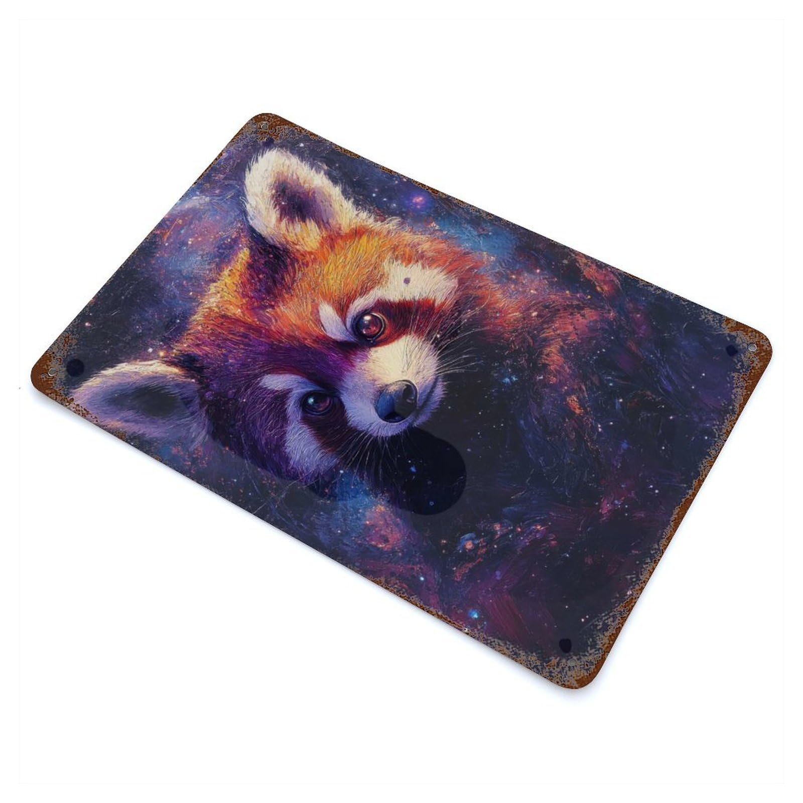 Red Panda in Space Aged Metal Wall Plaque 11.8"x7.9", Old School Wall Decor for Garage, Pub Or Kitchen