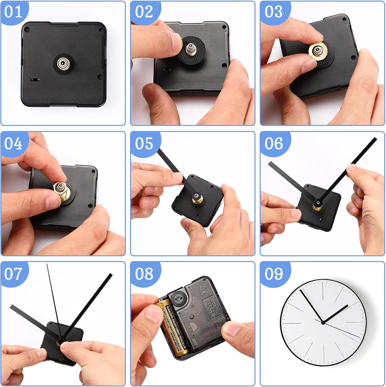 Cabilock 8Sets Clock Mechanism Replacement Parts Quartz Clock Movement Kit with Pointers,Silent SweepClock Motor for ClockRepair DIY Replacement, CustomClock,Wall Mechanisms