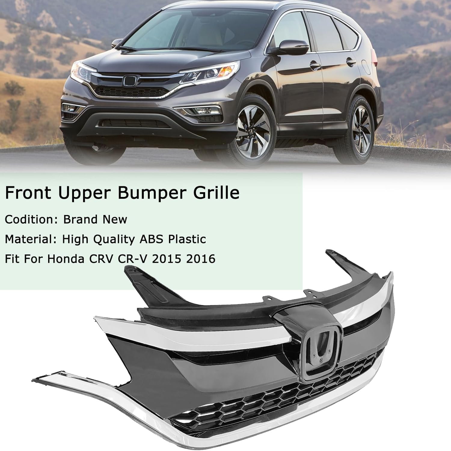Honeycomb Front Bumper Grille For Honda CRV CR-V Black With Chrome Trim Grill 2015 2016