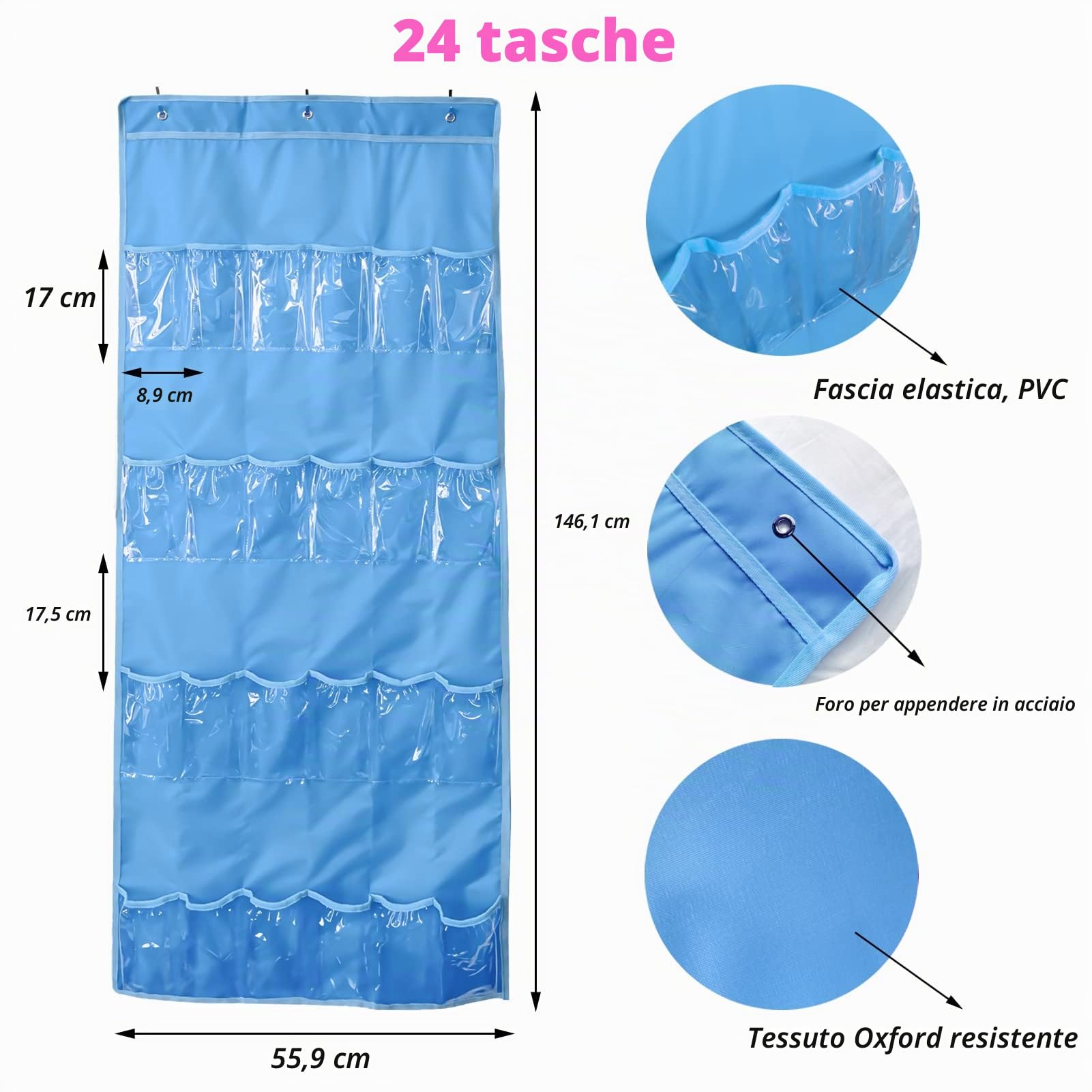 Borsa per Portaoggetti da Giocattoli Parete per Bambini(24 tasche), adatta per bambole piccole, automobili, Compatibile con la bambola LOL OMG con sorpresa (senza giocattoli) (Blu)
