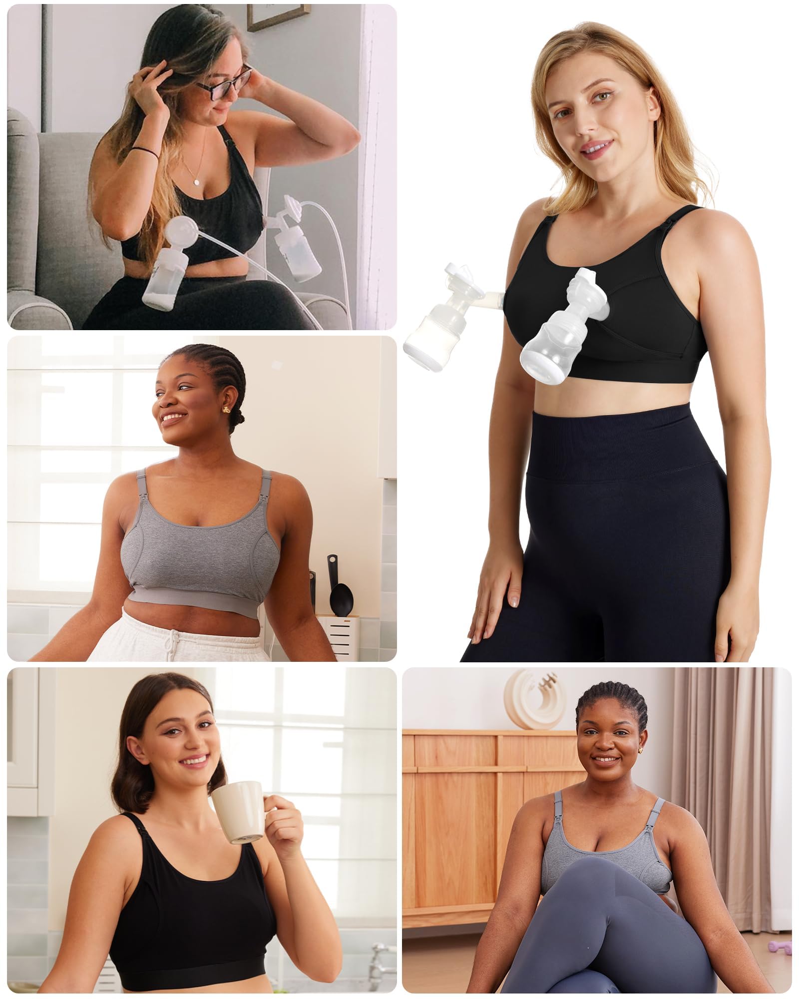 Momcozy Schwangerschafts Still BH, Milchpumpen-BH mit Zusätzlichen BH-Verlängerungen, Umstandsmode Ohne Bügel für Damen, Verstellbarer Still-BH und Freihändiges Abpumpen