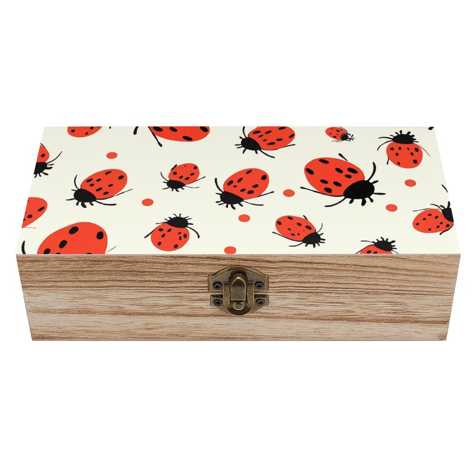 JTREHY Wooden Storage Box Container,Ladybugs Pattern Infinite Speckledprinted Desk Storage Box Room Decoration Box Souvenir Storage Box for Jewelry Gift Storage And Home Decoration