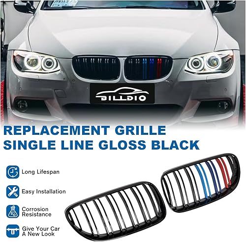 Miniatura 176 de Rejilla frontal negra brillante compatible con BMW Serie 3 G20 2019 2020 2021 2022 316i 318i 320i 328i 330i 330i 335i 340i Doble lamas negro