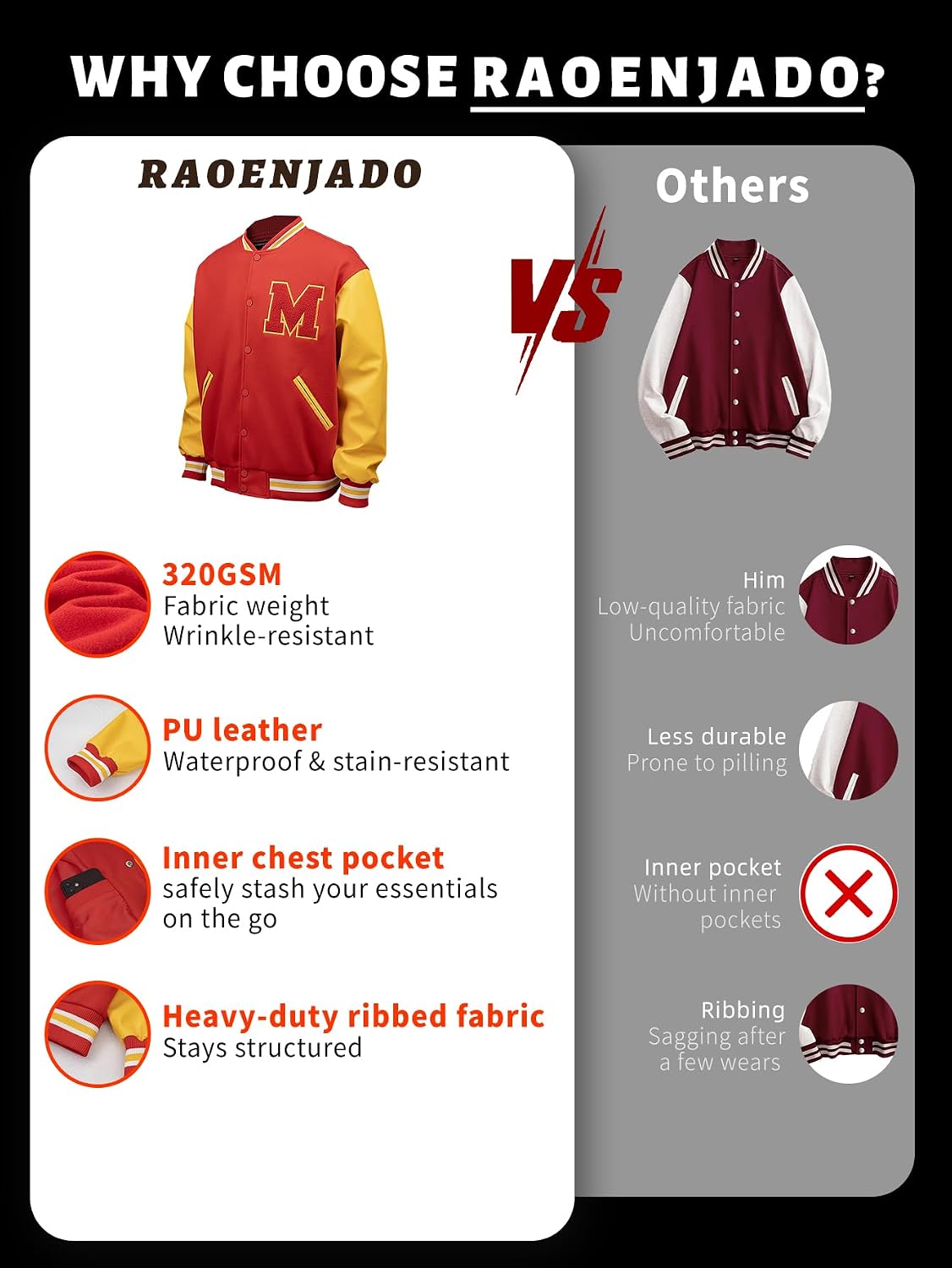 MJ Thriller Varsity Letterman Bomber Jacket Red and Yellow with M Logo Faux Leather Lightweight Vintage Style