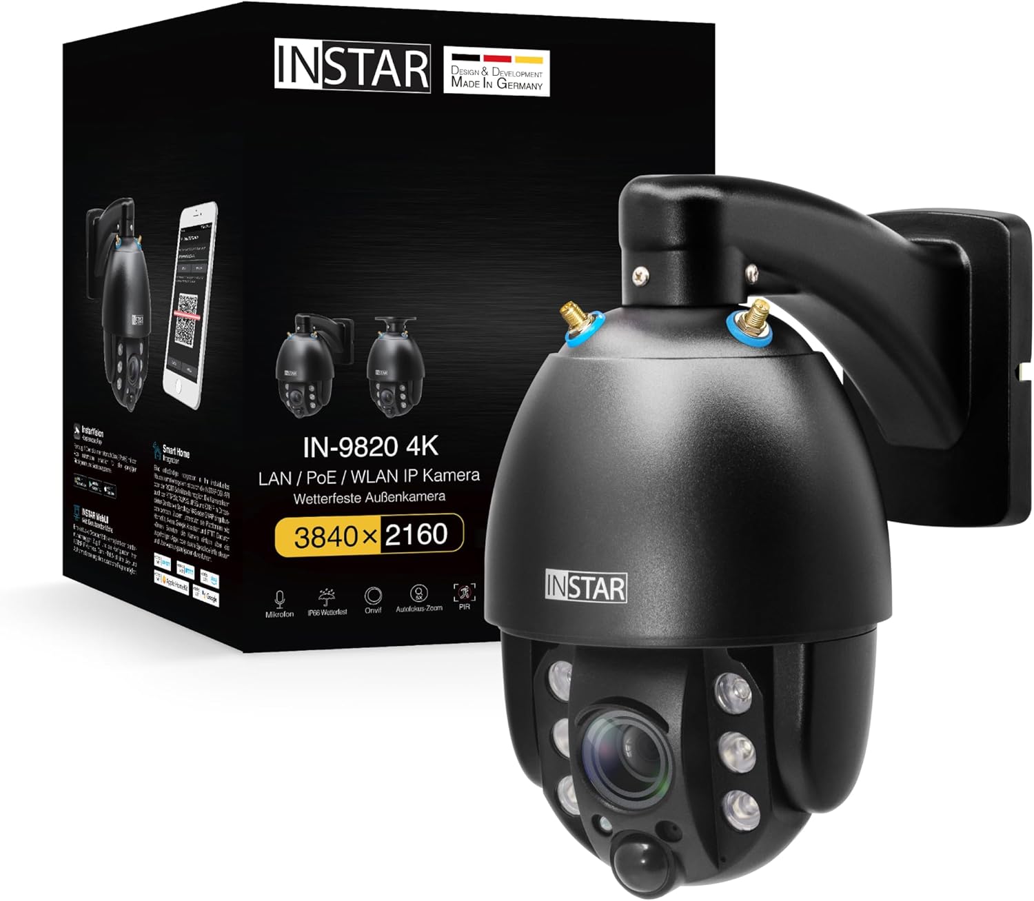 Amazon.com : INSTAR IN-9820 4K Outdoor Security Camera Black, LAN/Wi-Fi ...